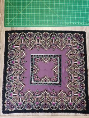 Vintage Italian Alexon Purple Paisley Square Polyester Scarf